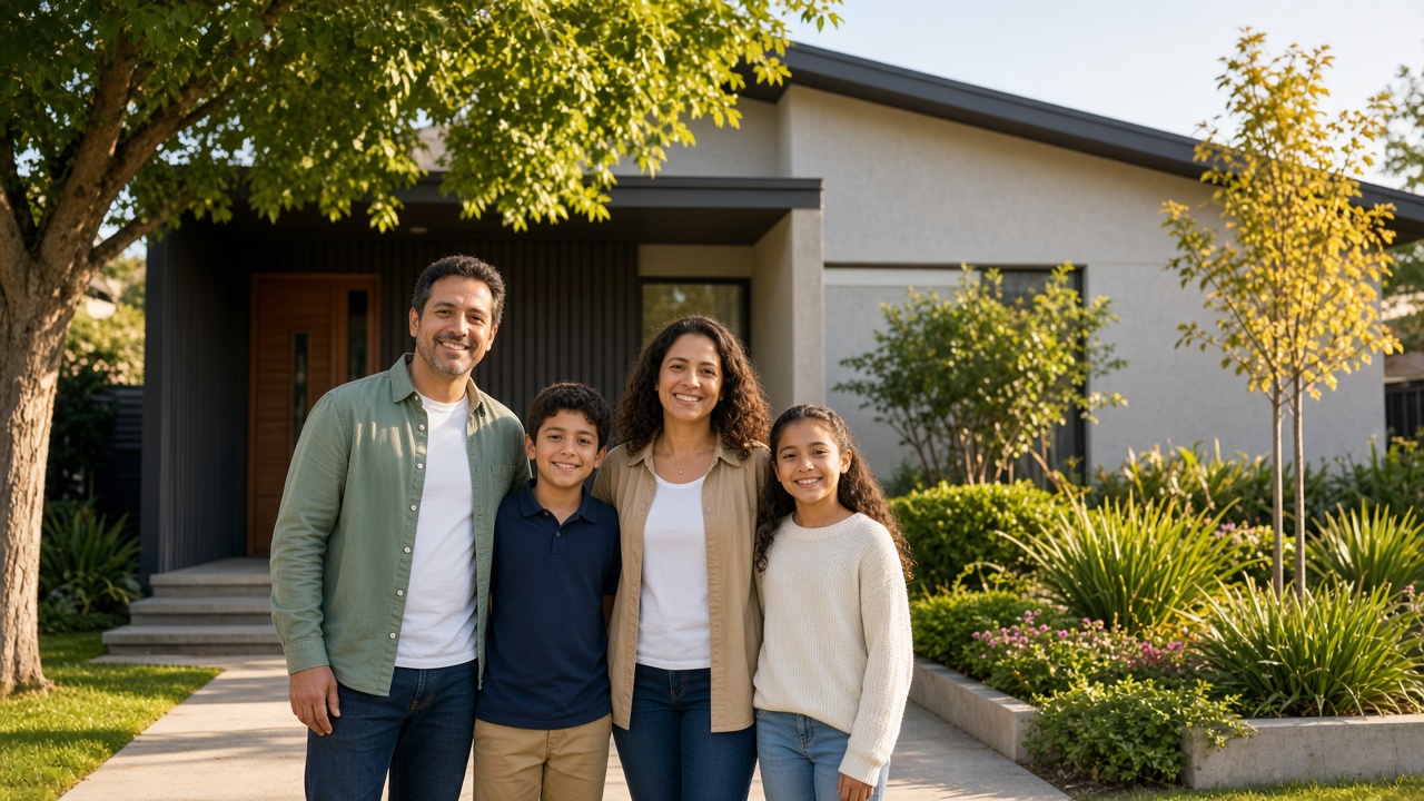 Familia frente a su casa